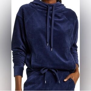 Zella plush corduroy ribbed sweatshirt with thick shoelace strings in navy